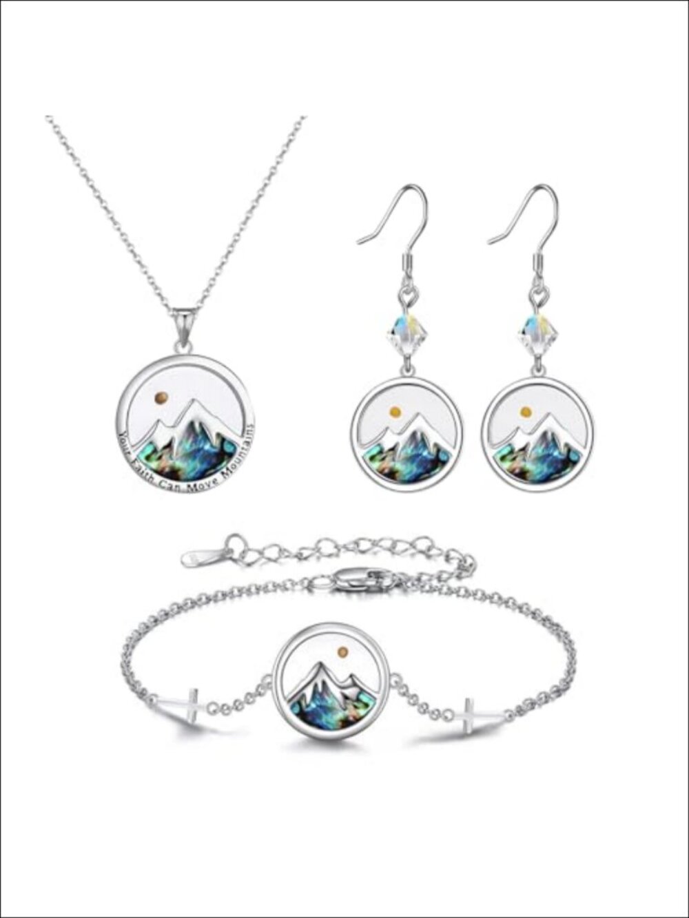 Stainless Steel Mountain Pendant Necklace Set Faith Jewelry Gift